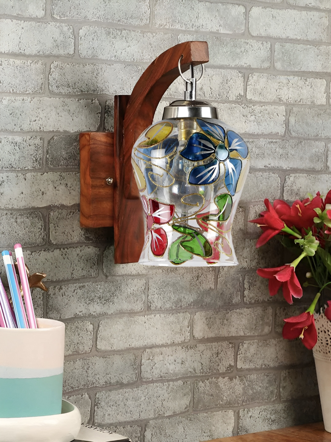 

Aura Brown & Blue Printed Metal Traditional Abstract Shaped Shaped Wall Lamp