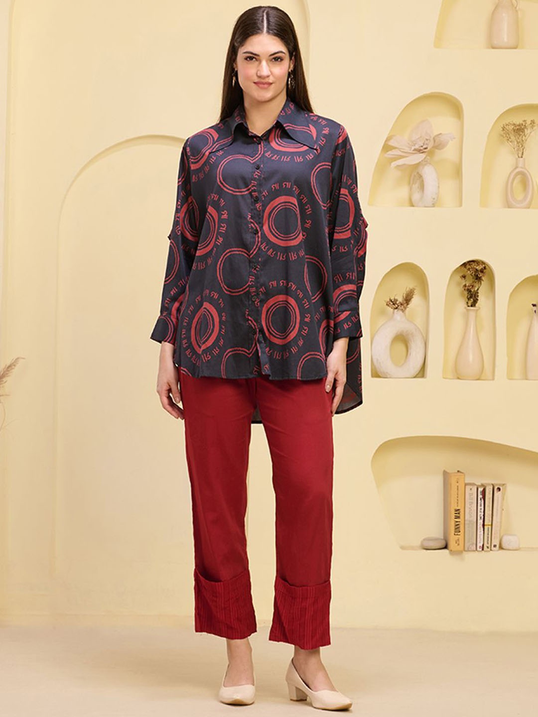 

First Resort by Ramola Bachchan Printed Long Sleeves Shirt With Trousers, Black