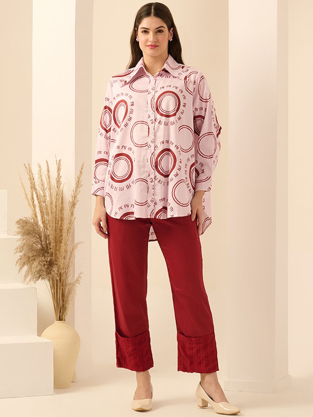 

First Resort by Ramola Bachchan Printed Shirt With Trouser, Pink