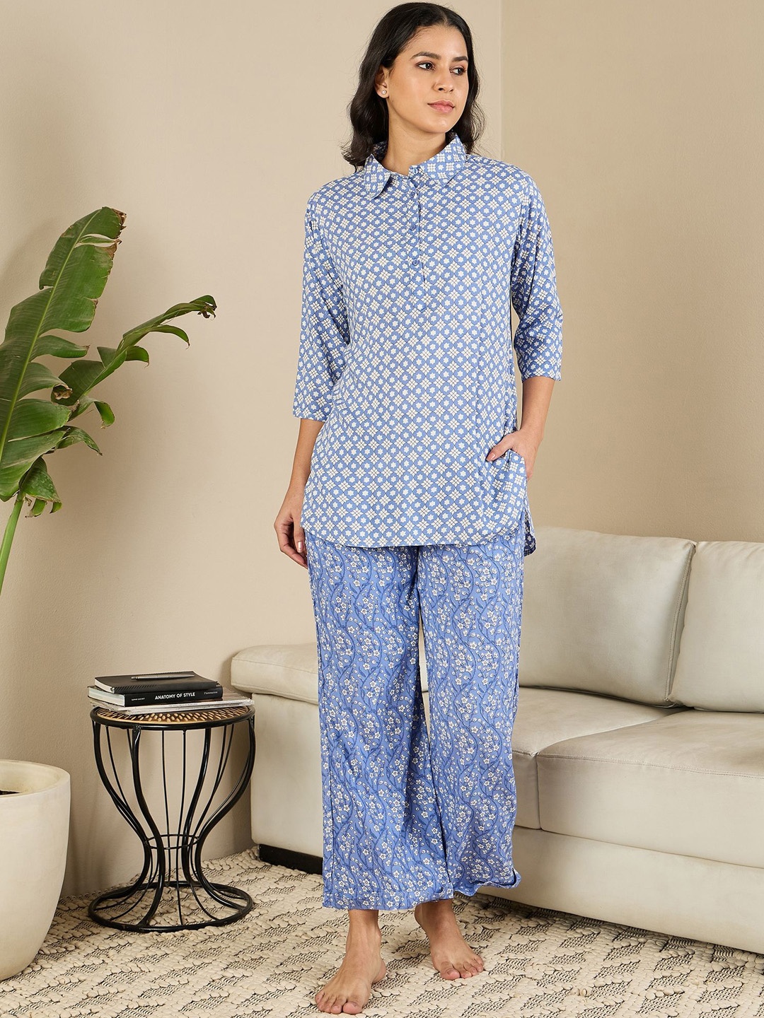 

July Women Printed Night suit, Blue