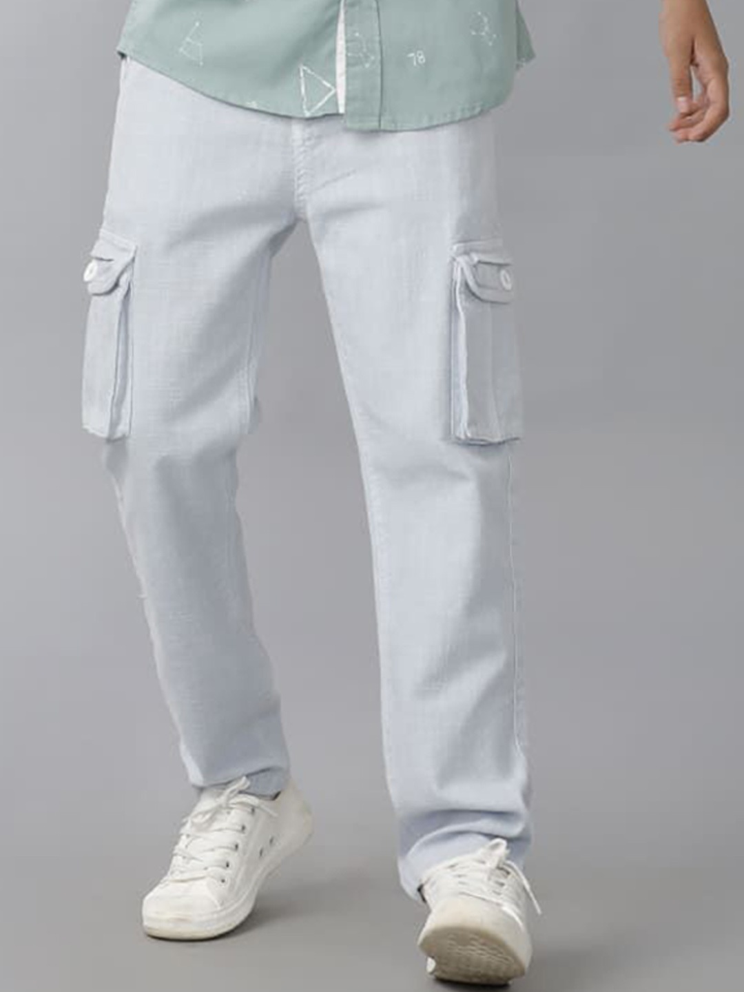 

UNDER FOURTEEN ONLY Boys Cotton Regular Fit Mid-Rise Trousers, Blue
