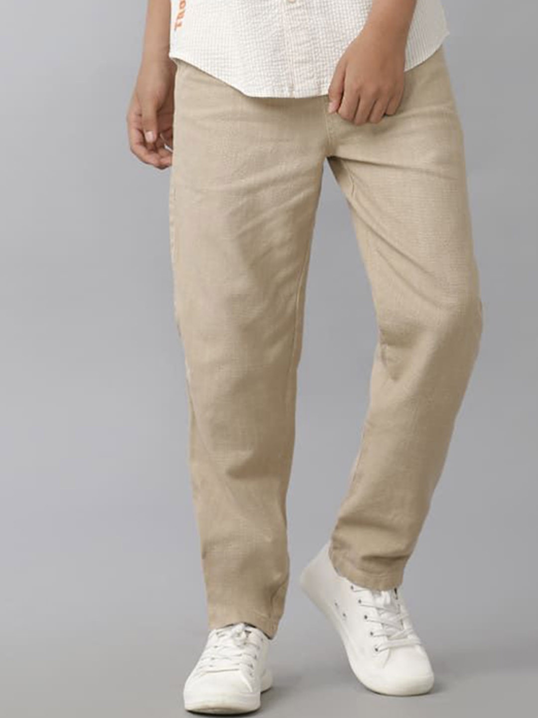 

UNDER FOURTEEN ONLY Boys Mid-Rise Regular Fit Cotton Trouser, Beige