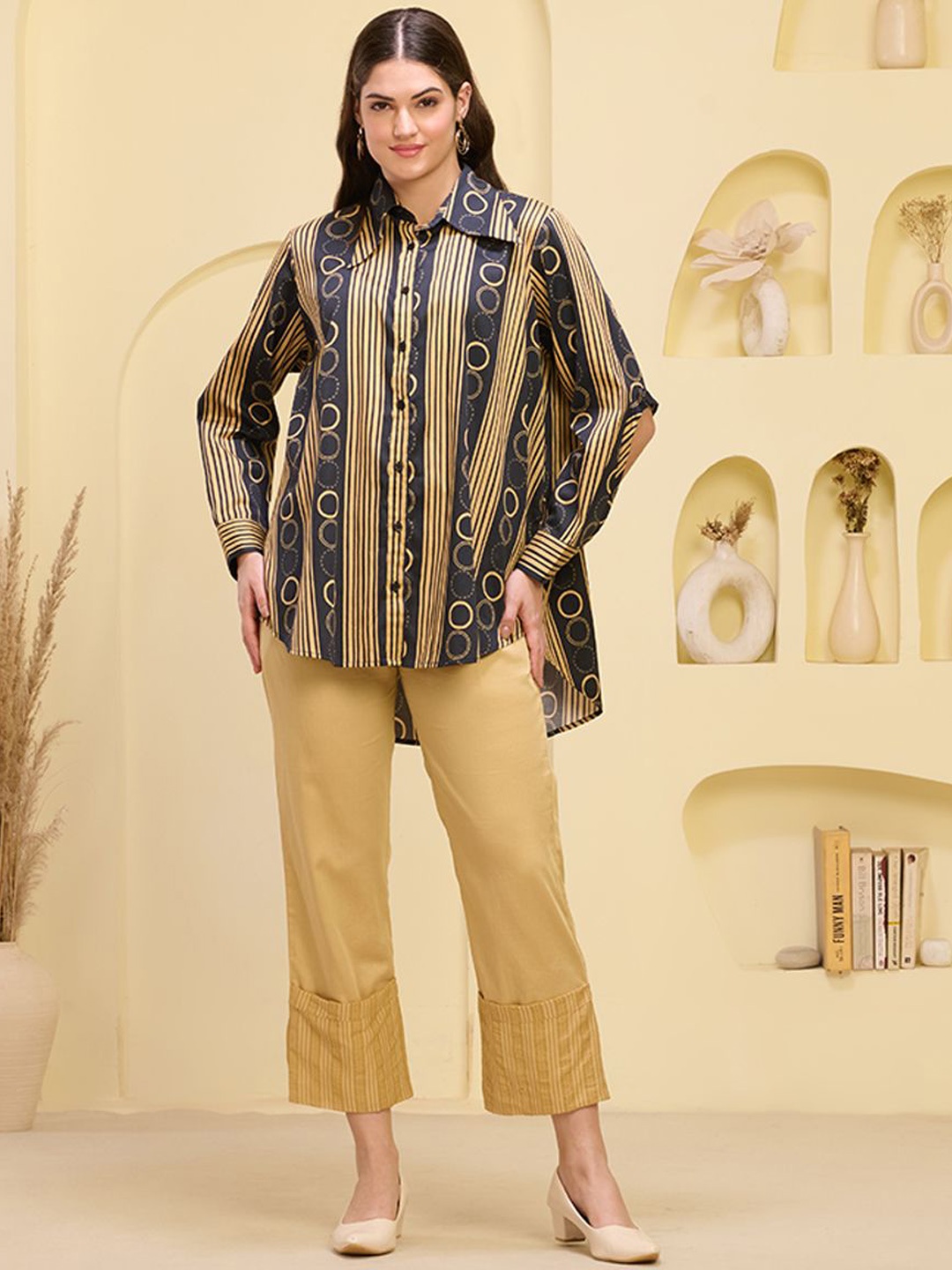 

First Resort by Ramola Bachchan Printed Long Sleeves Shirt With Trouser, Black