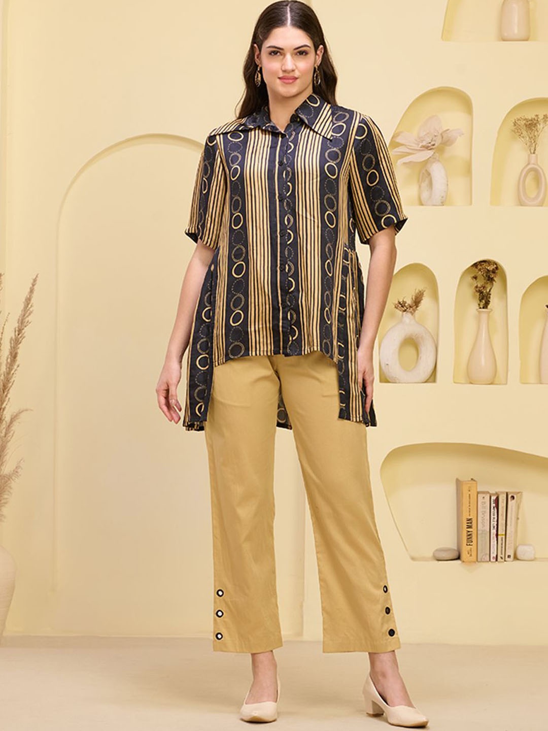 

First Resort by Ramola Bachchan Printed Short Sleeves Shirt & Trouser, Black