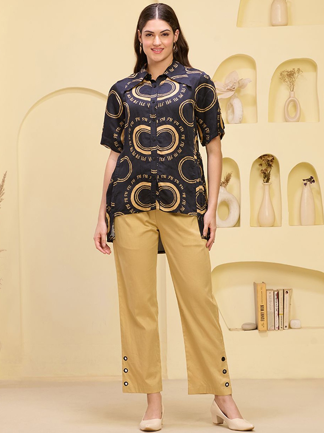 

First Resort by Ramola Bachchan Printed Short Sleeves Shirt & Trouser, Black