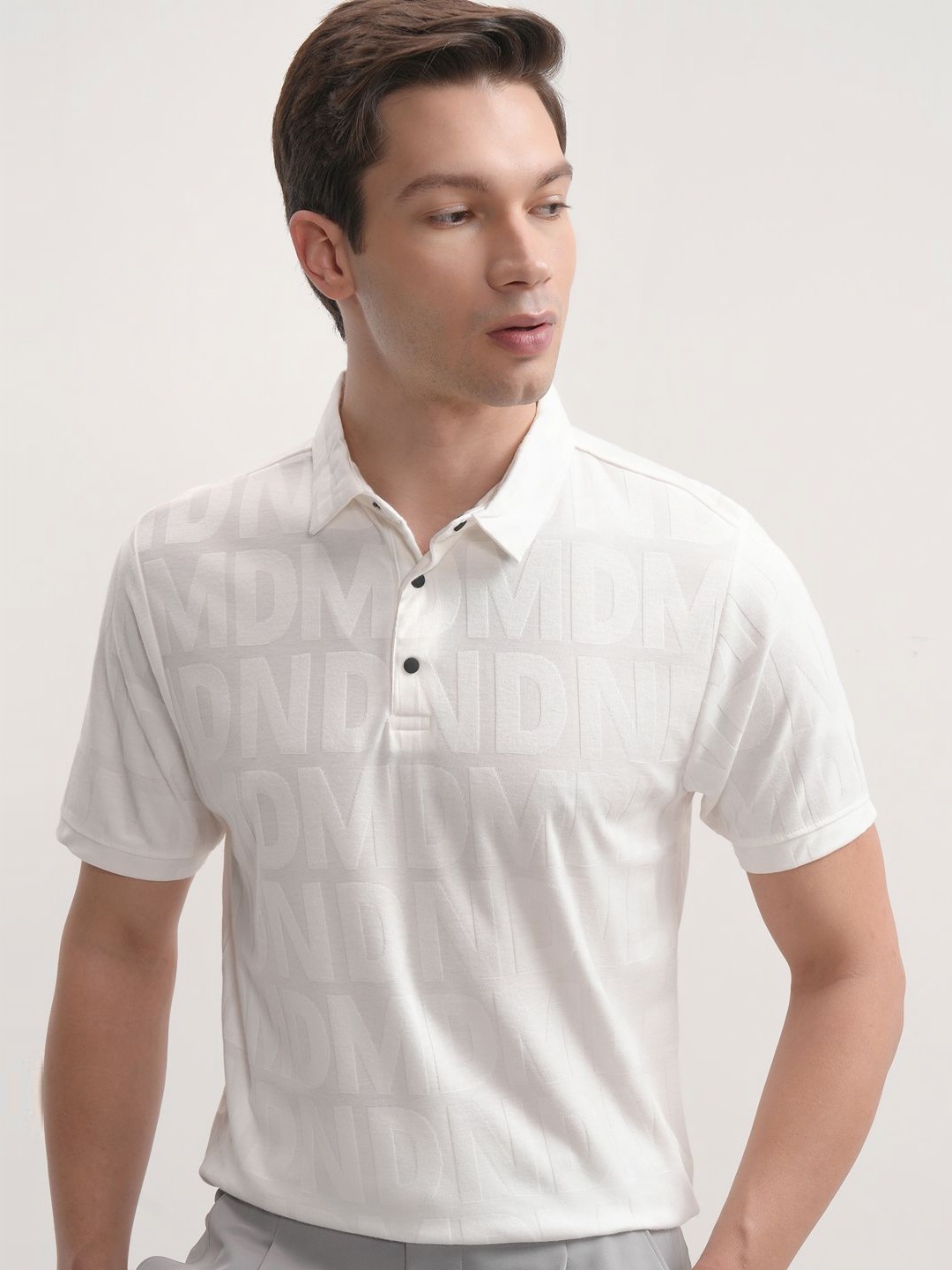 HIGHLANDER Men Typography Printed Polo Collar Cotton T-shirt, White