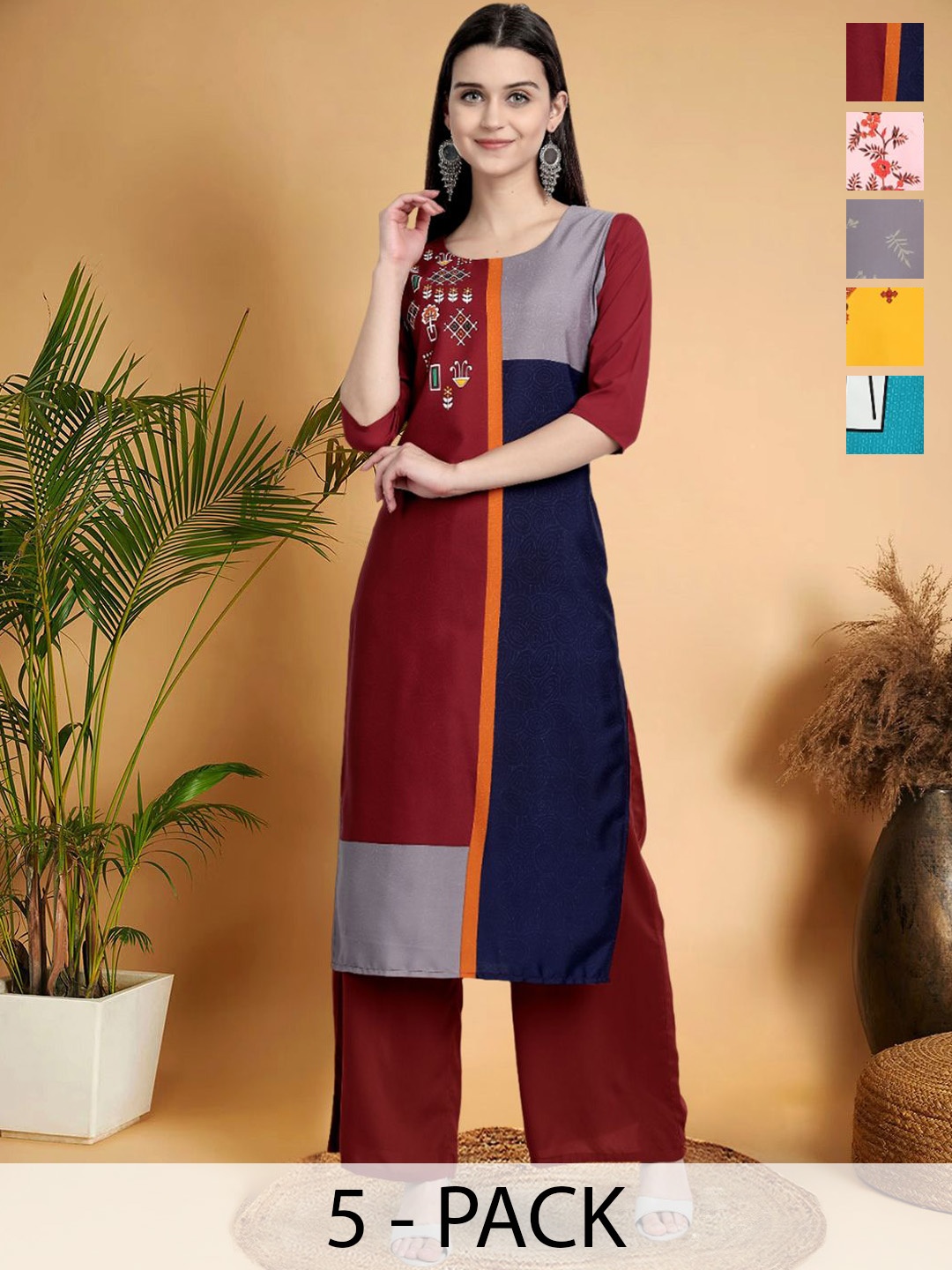 

7Threads Selection Of 5 Ethnic Motifs Printed Straight Kurta, Pink