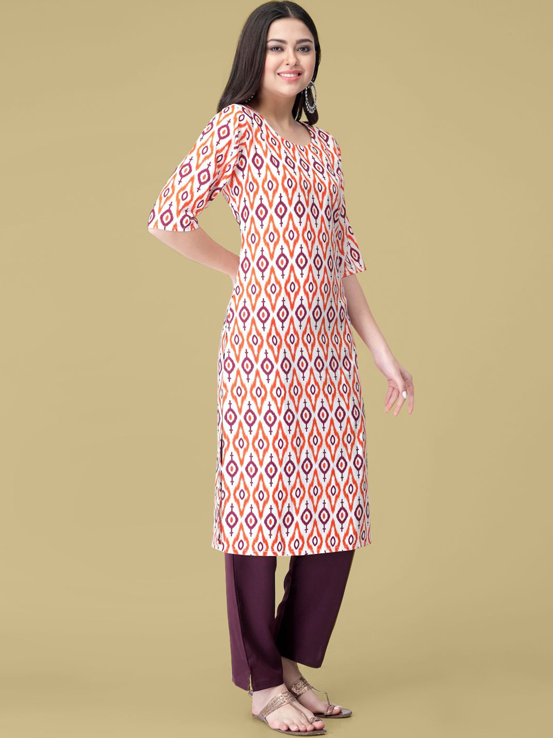 

7Threads Ethnic Motifs Printed Round Neck Straight Kurta With Trouser, White
