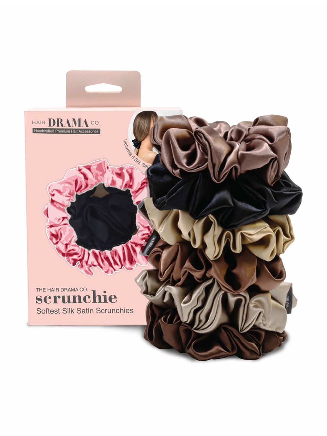 

HAIR DRAMA CO. Women Set of 6 Ponytail Holders, Brown