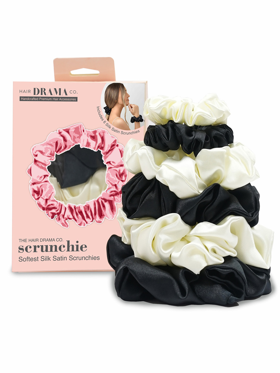 

HAIR DRAMA CO. Women Set of 6 Ponytail Holders, Black