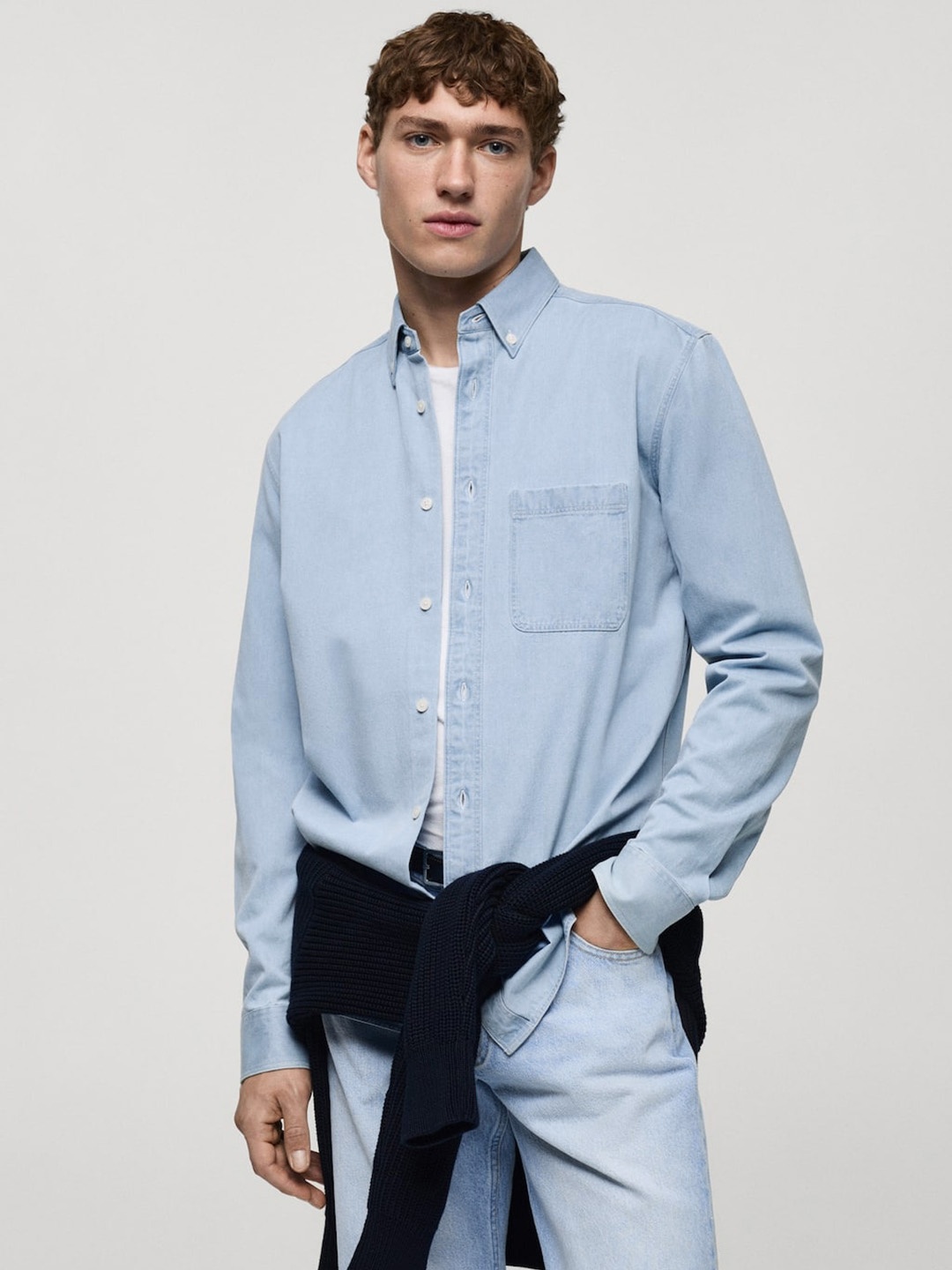

MANGO MAN Denim Pure Cotton Casual Shirt, Blue