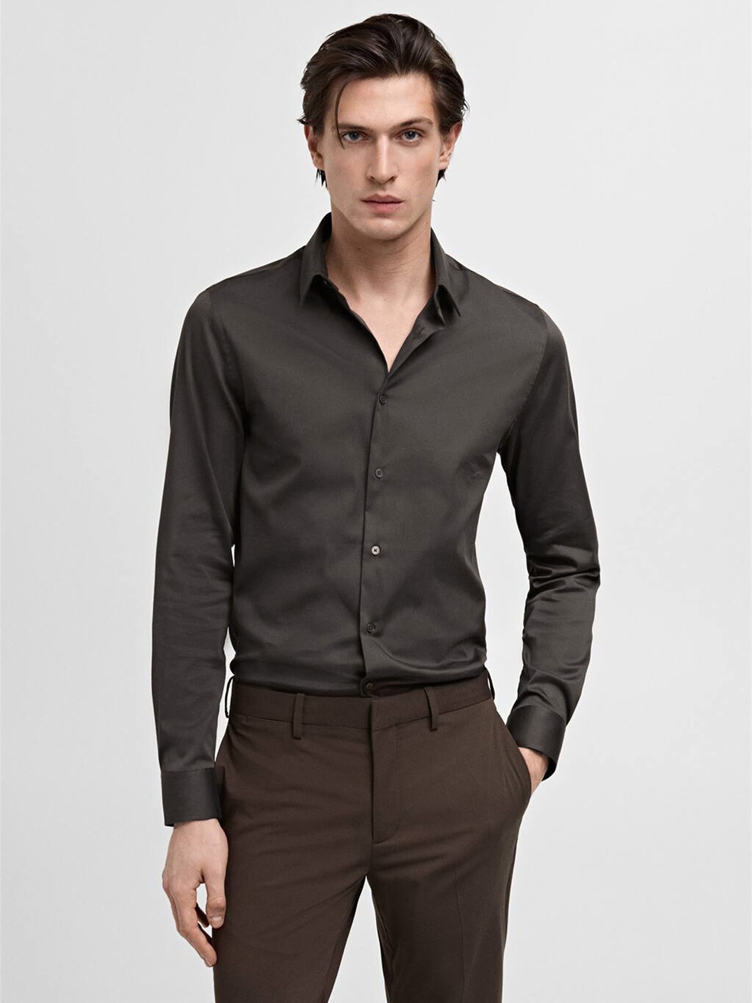 

MANGO MAN The Suit Collection Super Slim Fit Semiformal Shirt, Brown