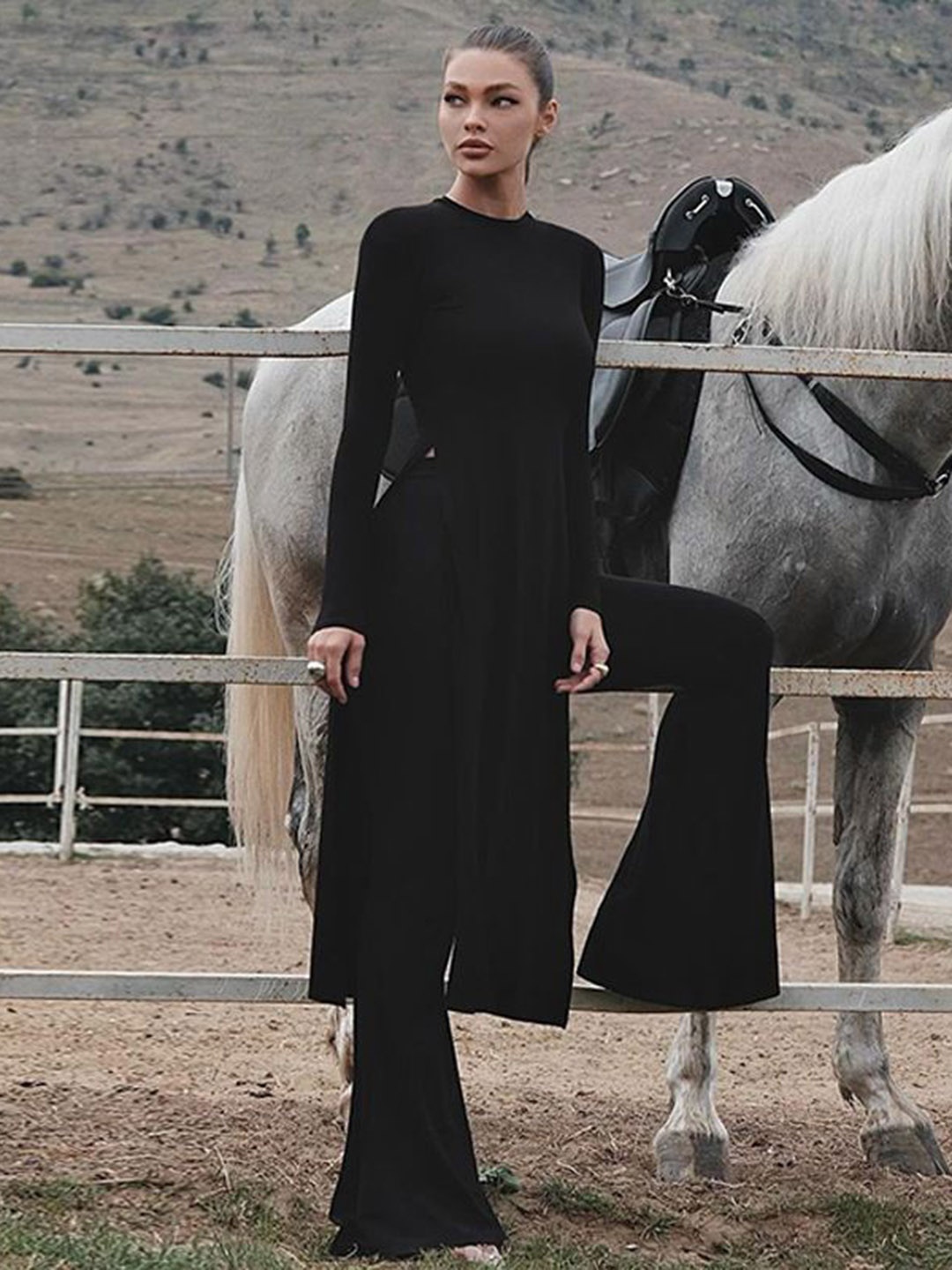 

StyleCast Black Round Neck Top With Trouser