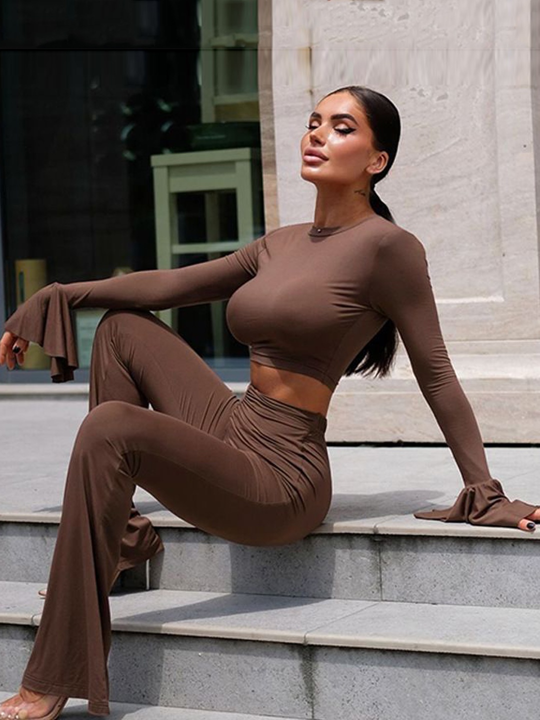 

StyleCast Brown Round Neck Top With Trouser