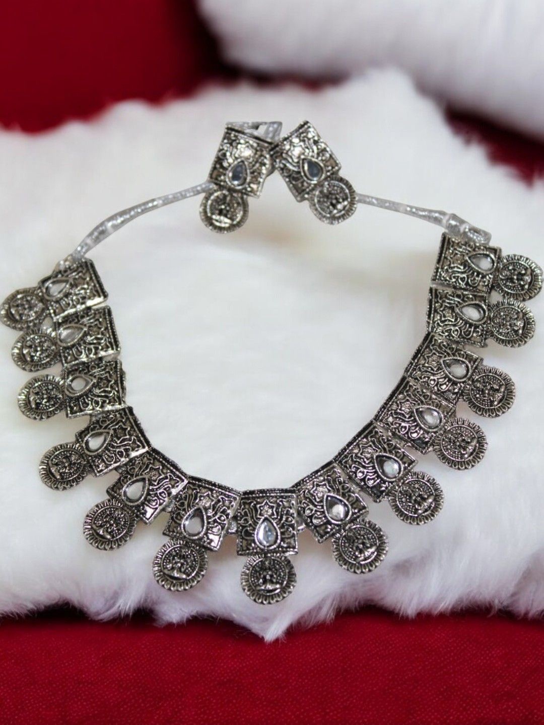 

Jolly Faces Stones-Studded Necklace & Earrings, Silver