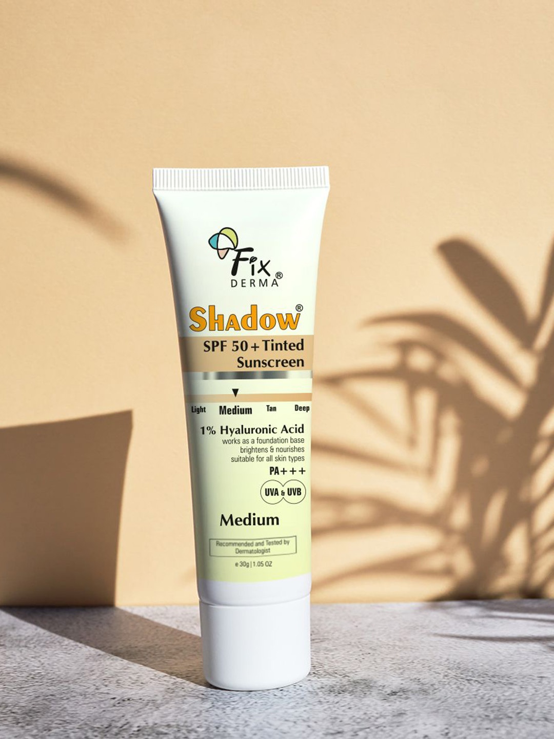 

FIXDERMA Shadow Tinted SPF 50 Sunscreen With Vitamin E 30g - Medium, Beige