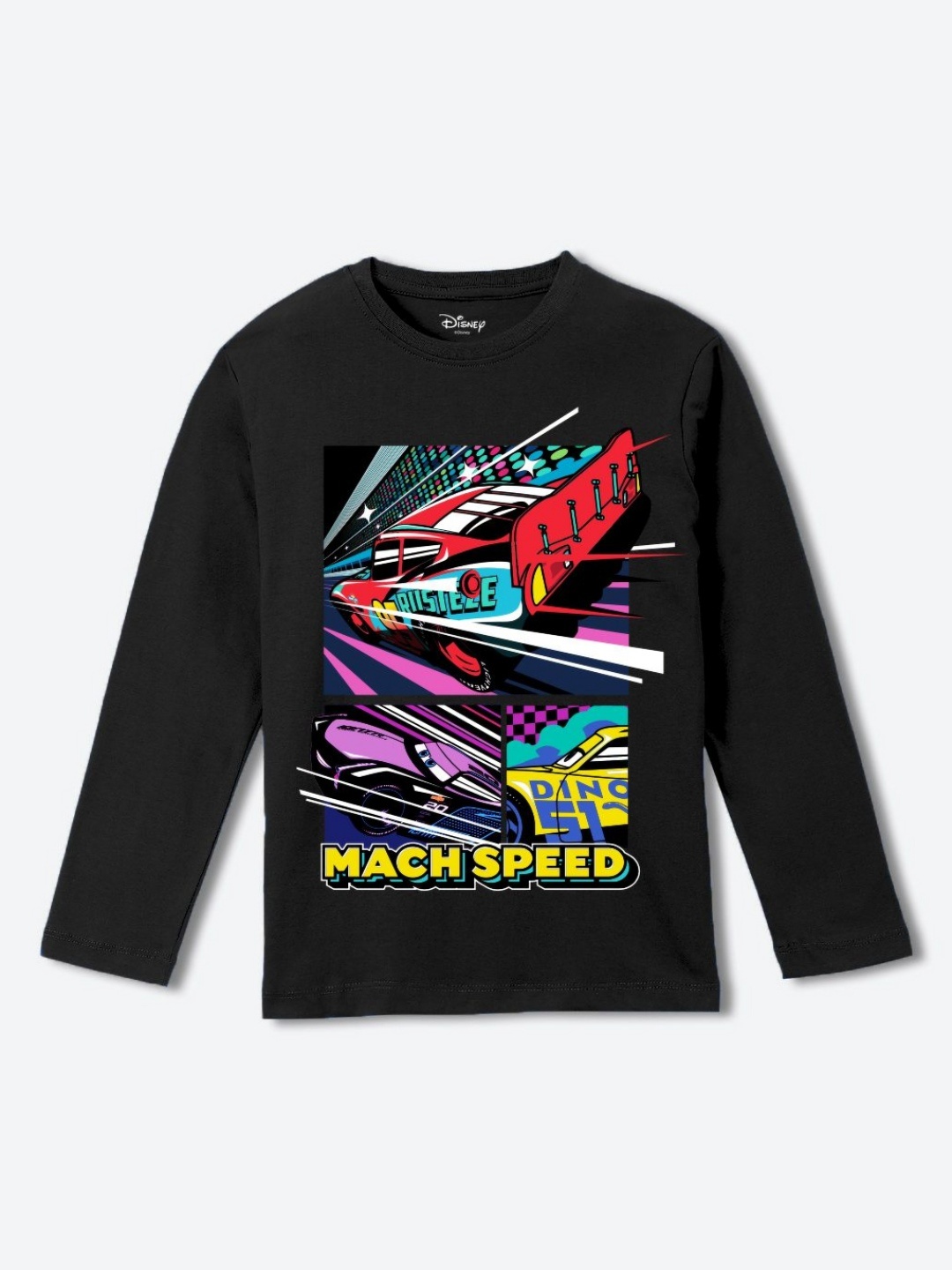 

YK Disney Boys Cars Graphic Printed Round Neck Pure Cotton T-shirt, Black