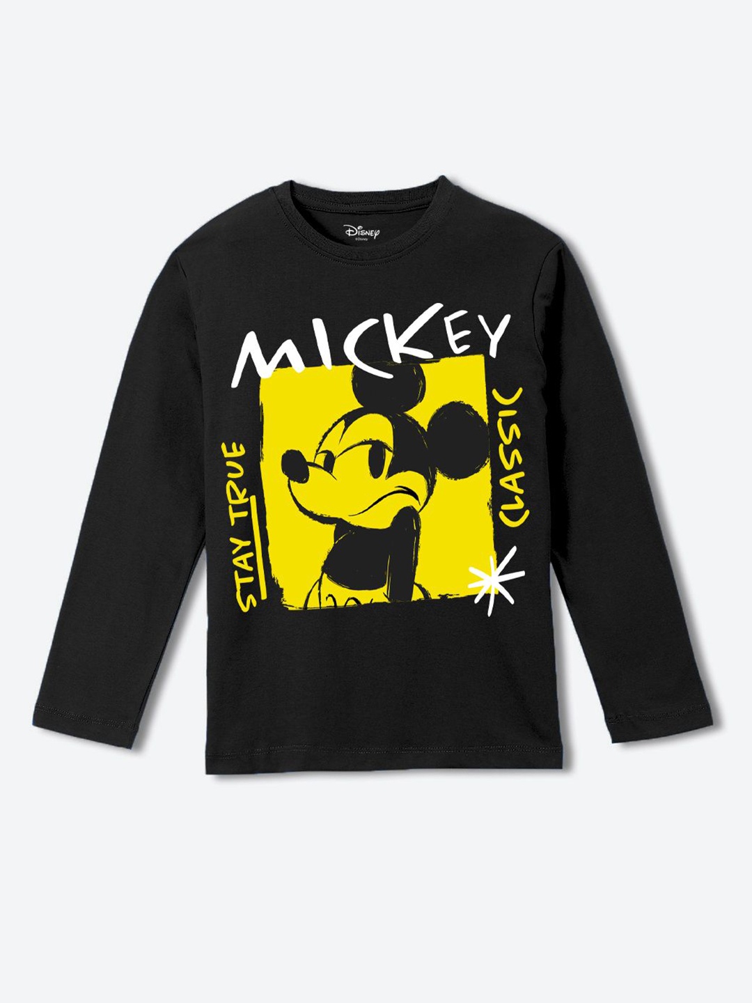 

YK Disney Boys Mickey Mouse Graphic Printed Round Neck Pure Cotton T-shirt, Black