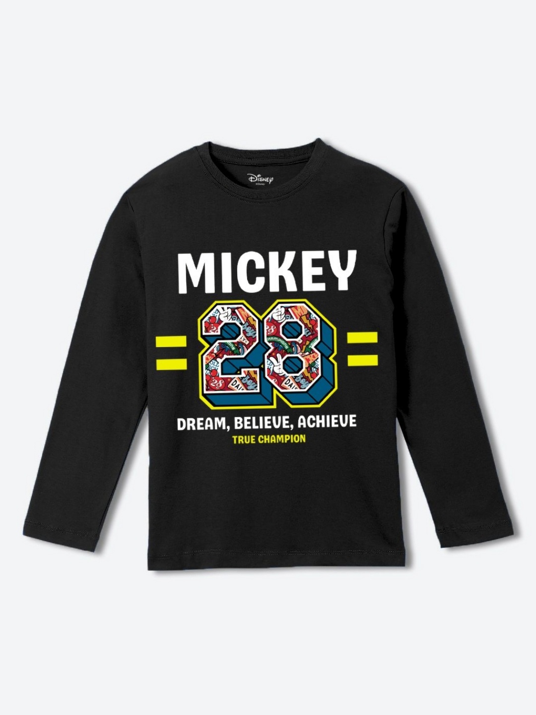 

YK Disney Boys Graphic Printed Round Neck Pure Cotton T-shirt, Black