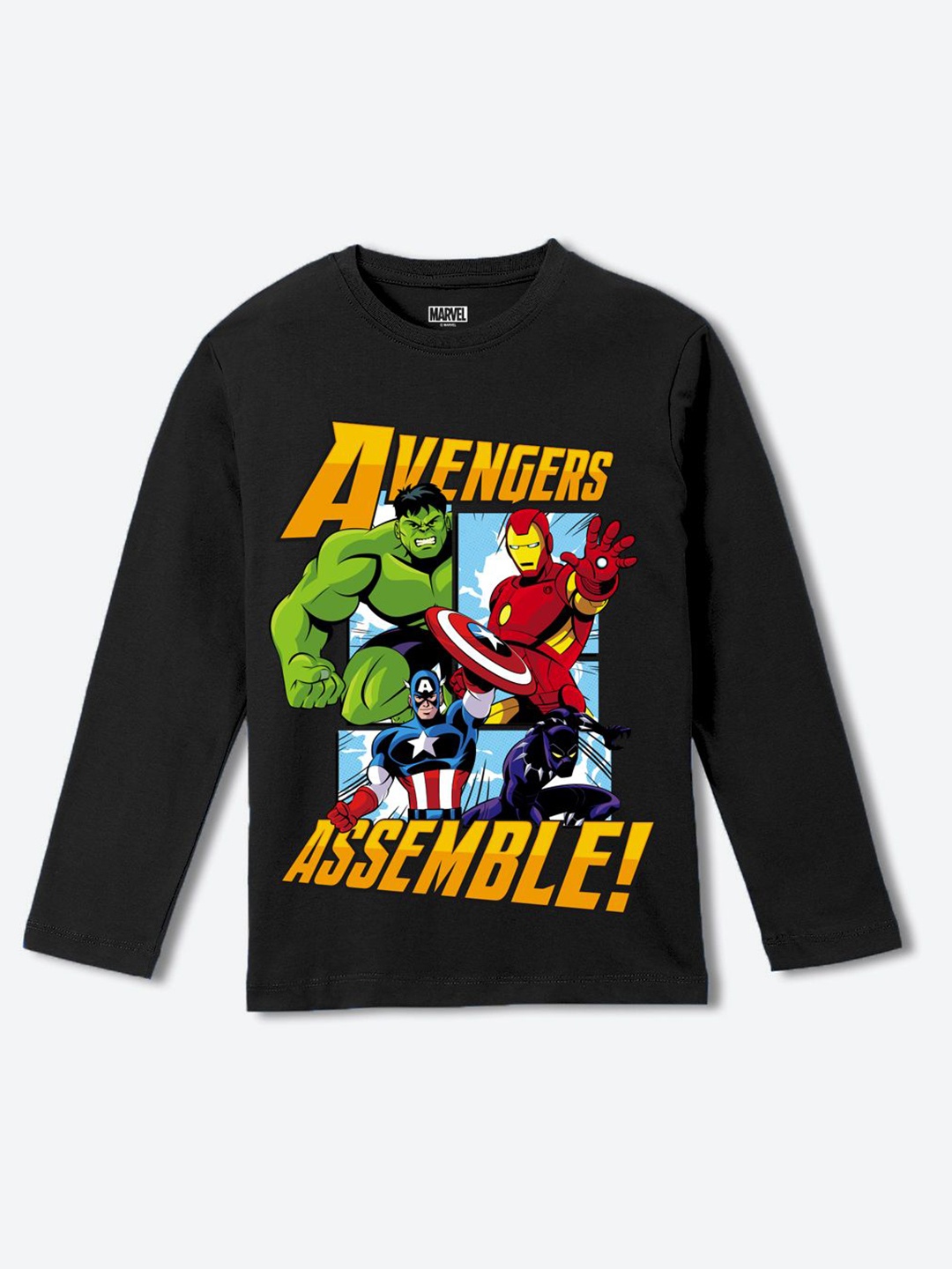 

YK Marvel Boys Avengers Printed Pure Cotton T-shirt, Black
