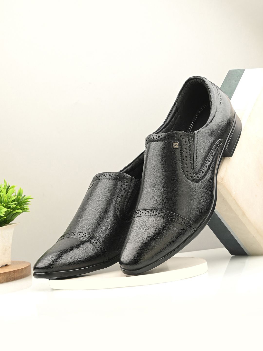 

Valentino Men Genuine Leather Slip-On Shoes, Black