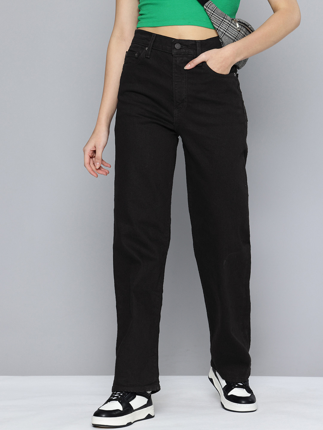 

Levis Women Straight Fit High-Rise Stretchable Jeans, Black