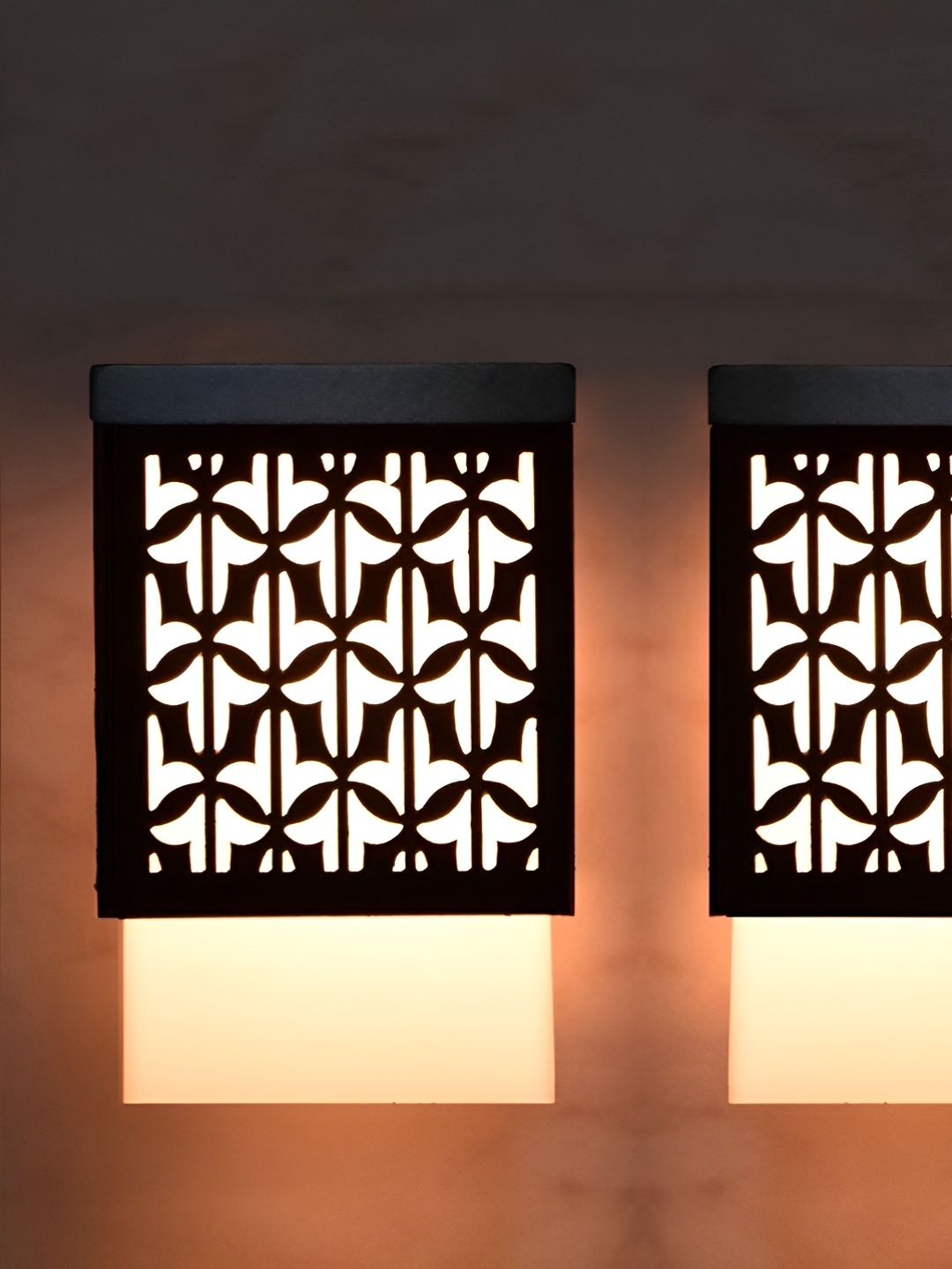 

Gojeeva Black & White 2 Pieces Textured Wooden Square Shaped Wall Lamps