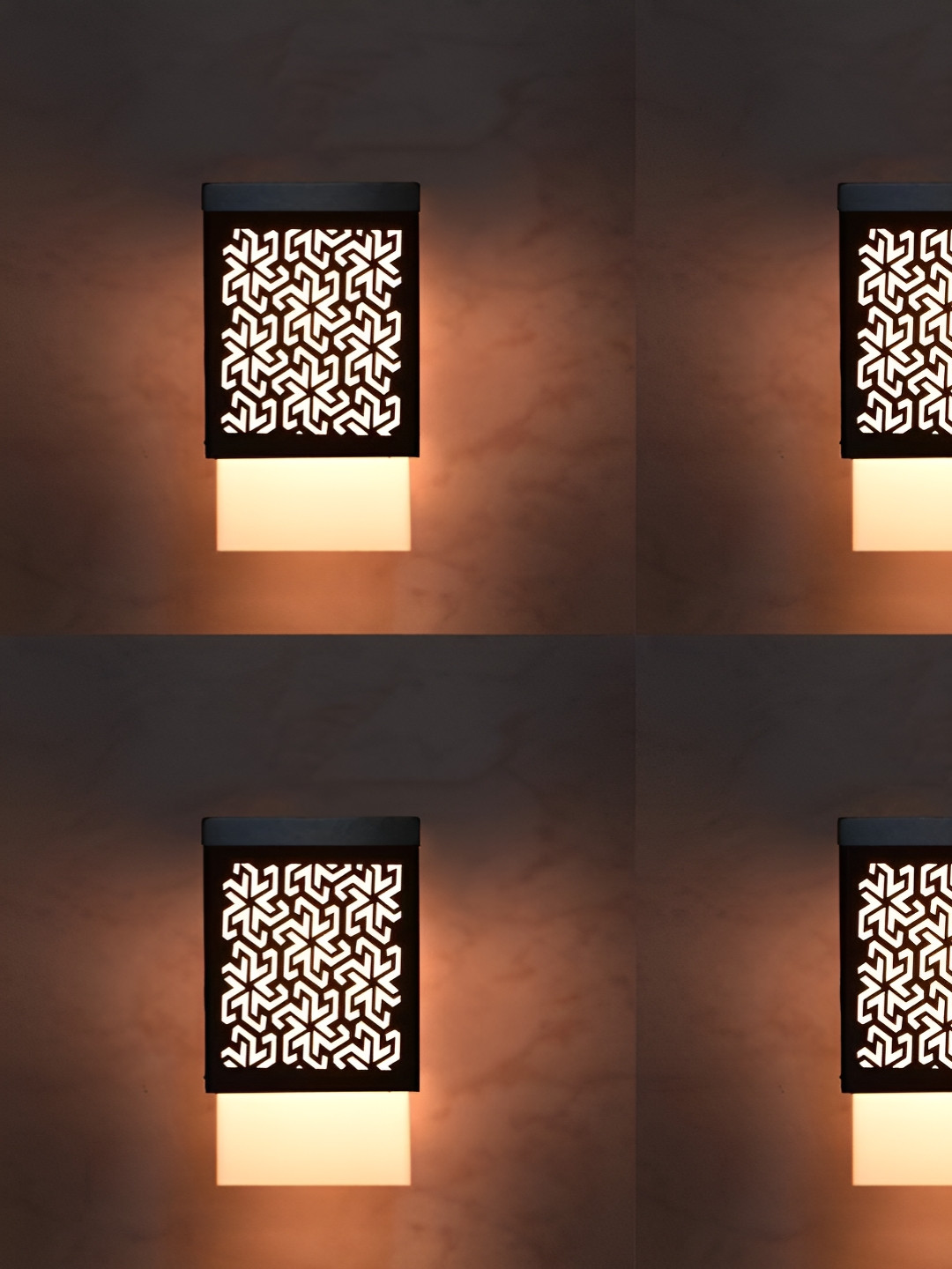 

Gojeeva Black & White 4 Pieces Textured Wooden Square Shaped Wall Lamps