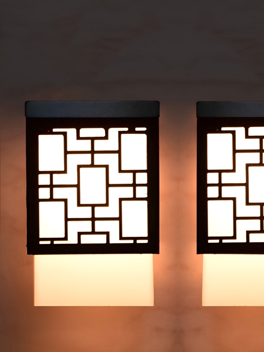 

Gojeeva Black and White 2 Pieces Textured Wooden Contemporary Square Shaped Wall Lamps