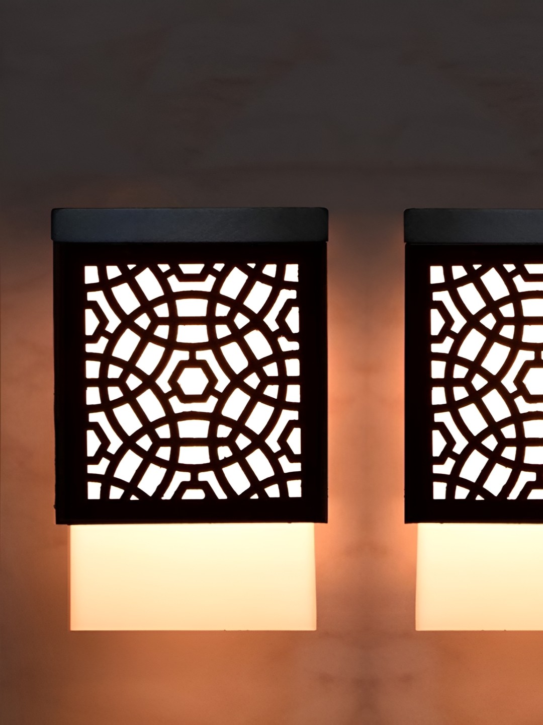 

Gojeeva Black and White 2 Pieces Wooden Textured Rectangle Shaped Contemporary Wall Lamps