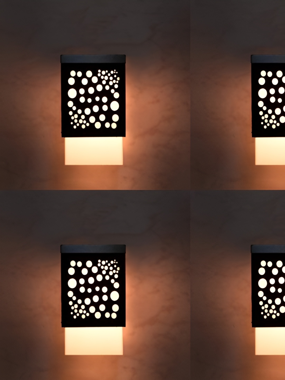 

Gojeeva Black & White 4 Pieces Textured Wooden Square Shaped Wall Lamps