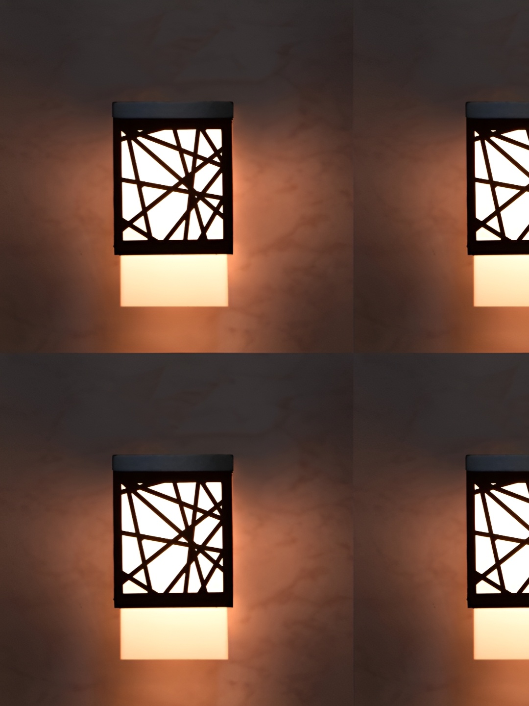 

Gojeeva Black & White 4 Pieces Textured Wooden Square Shaped Wall Lamps