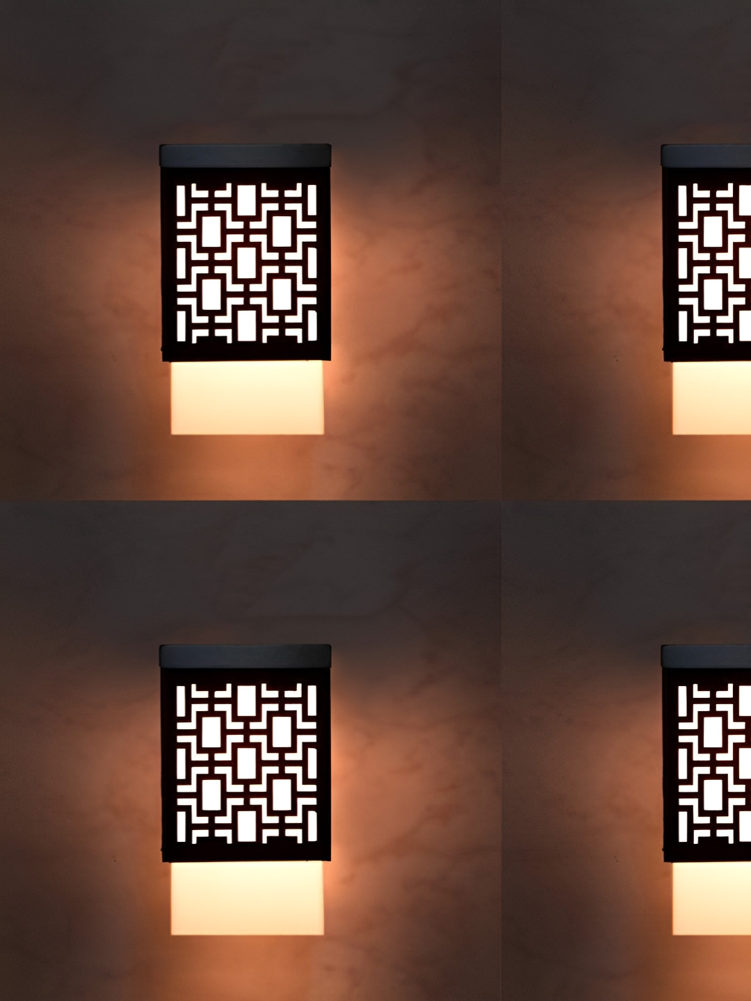 

Gojeeva Black & White 4 Pieces Textured Wood Square Shaped Wall Lamps