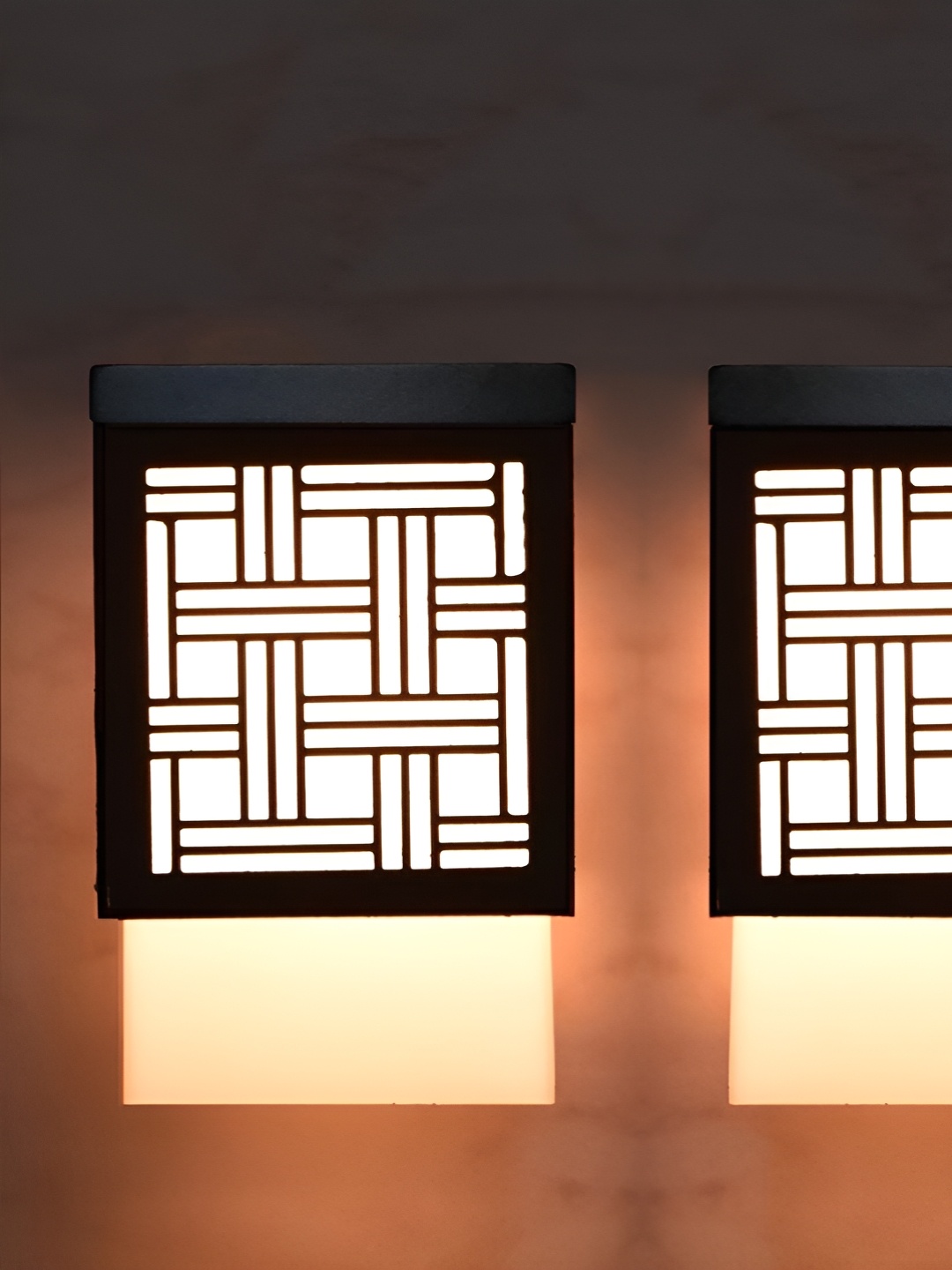 

Gojeeva Black & White 2 Pieces Textured Wooden Square Shaped Wall Lamps