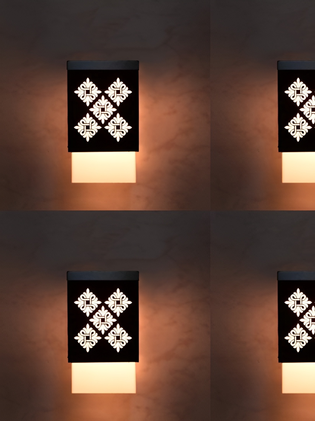 

Gojeeva Black & White 4 Pieces Textured Wooden Square Shaped Wall Lamps