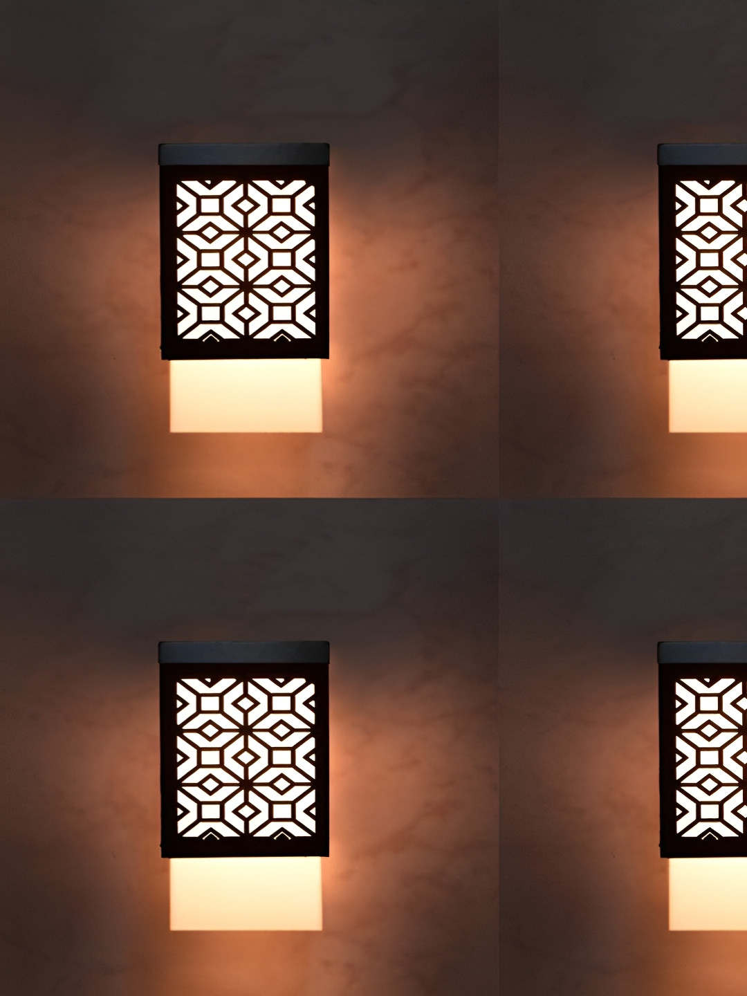 

Gojeeva Black & White 4 Pieces Textured Wooden Square Shaped Wall Lamps