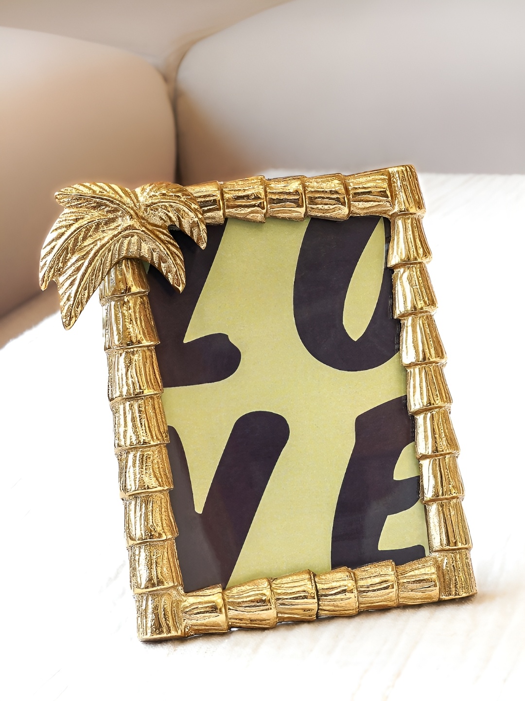 

BEHOMA Golden Antique Metal Table-Top 4x6 Palm Tree Design Photo Frame, Gold