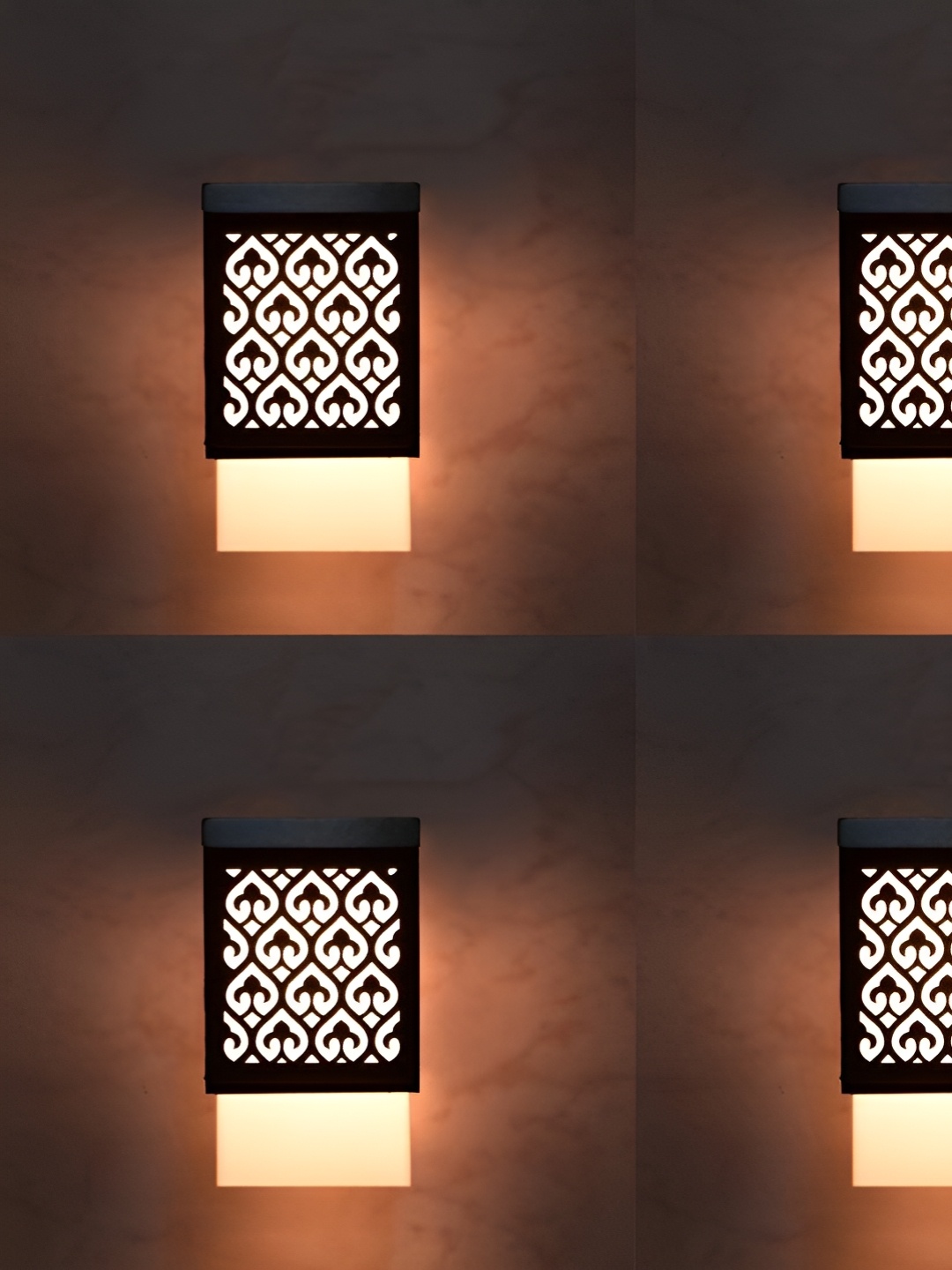 

Gojeeva Black & White 4 Pieces Textured Wooden Square Shaped Wall Lamps