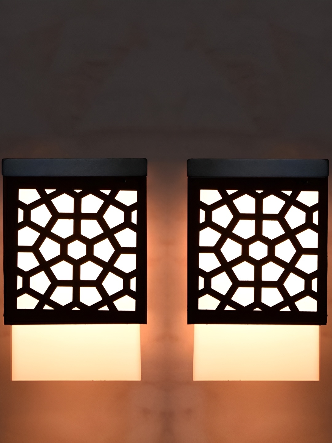 

Gojeeva Black & White 2 Pieces Textured Wooden Square Shaped Wall Lamps