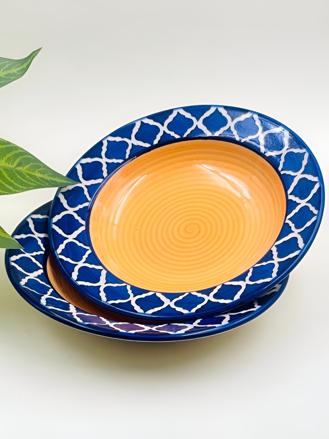 

Lupaava Yellow & Blue 2 Pieces Ceramic Dishwasher Safe Plates