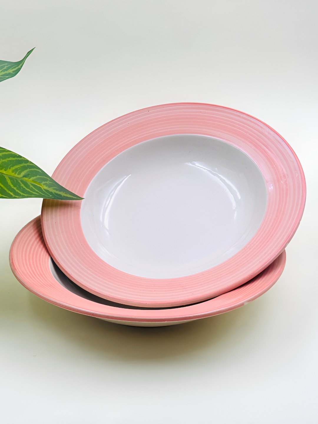 

Lupaava Pink & White 2 Pieces Ceramic Dishwasher Safe Plates