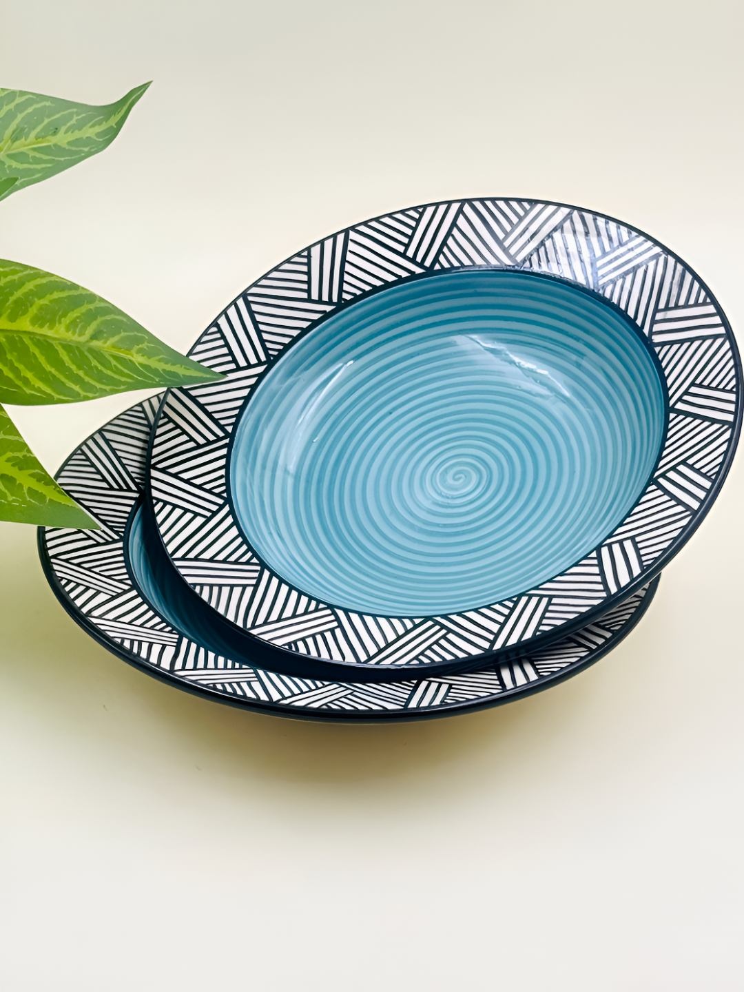 

Lupaava Green & Black 2 Pieces Ceramic Dishwasher Safe Plates