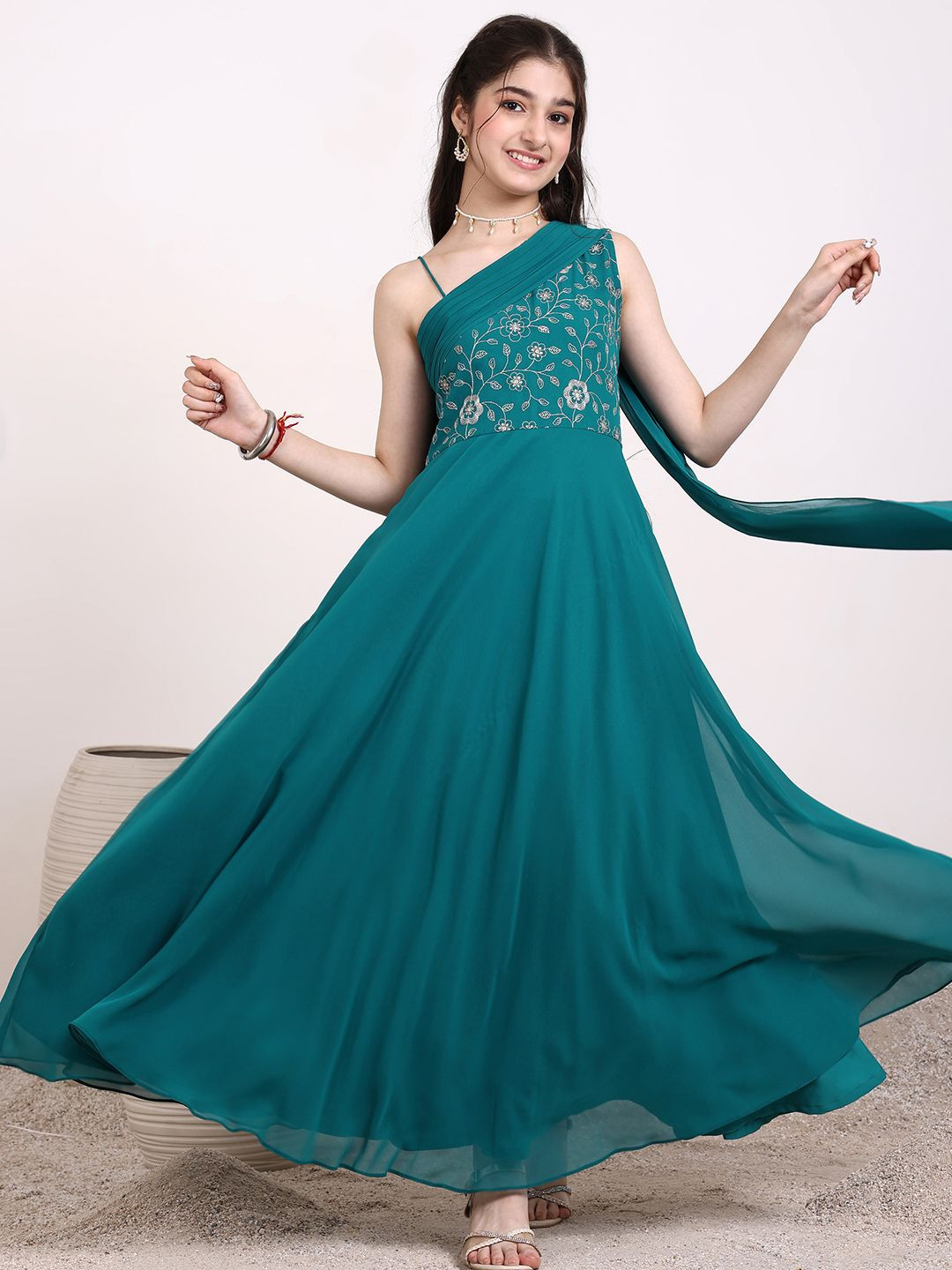

Inddus Girls Embroidered Fit and Flare Ethnic Dresses, Teal
