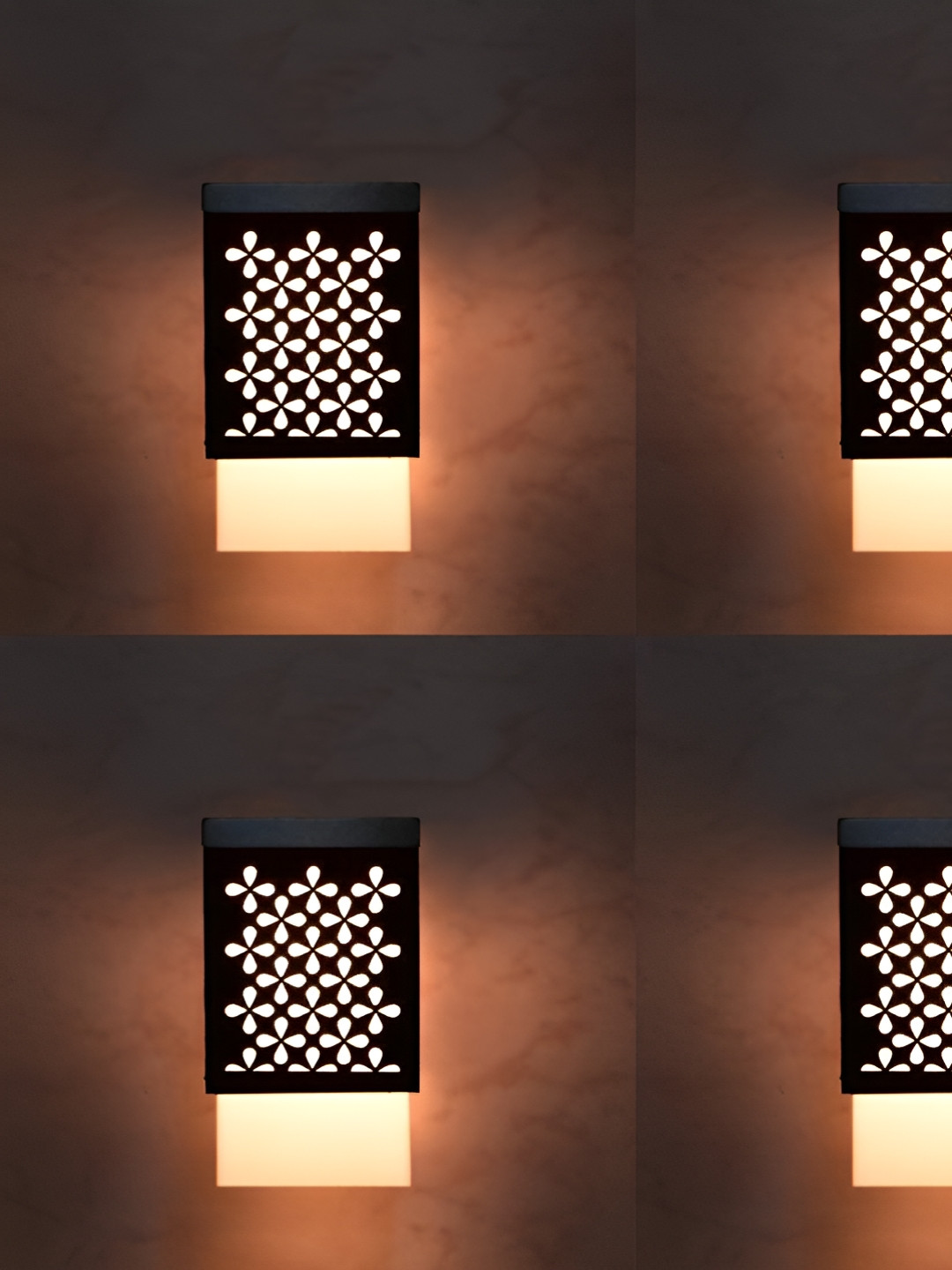 

Gojeeva Black and White 4 Pieces Wooden Textured Rectangle Shaped Contemporary Wall Lamps