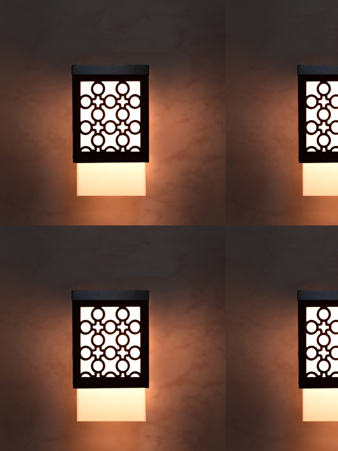 

Gojeeva Black & White 4 Pieces Textured Wooden Square Shaped Wall Lamps