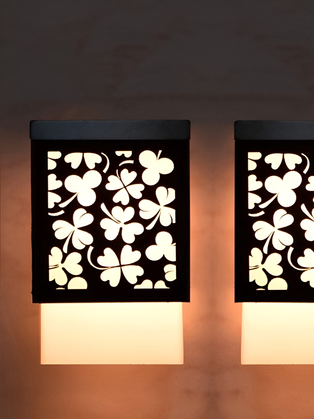 

Gojeeva Zup Black and White 2 Pieces Textured Contemporary Wooden Square Shaped Wall Lamps