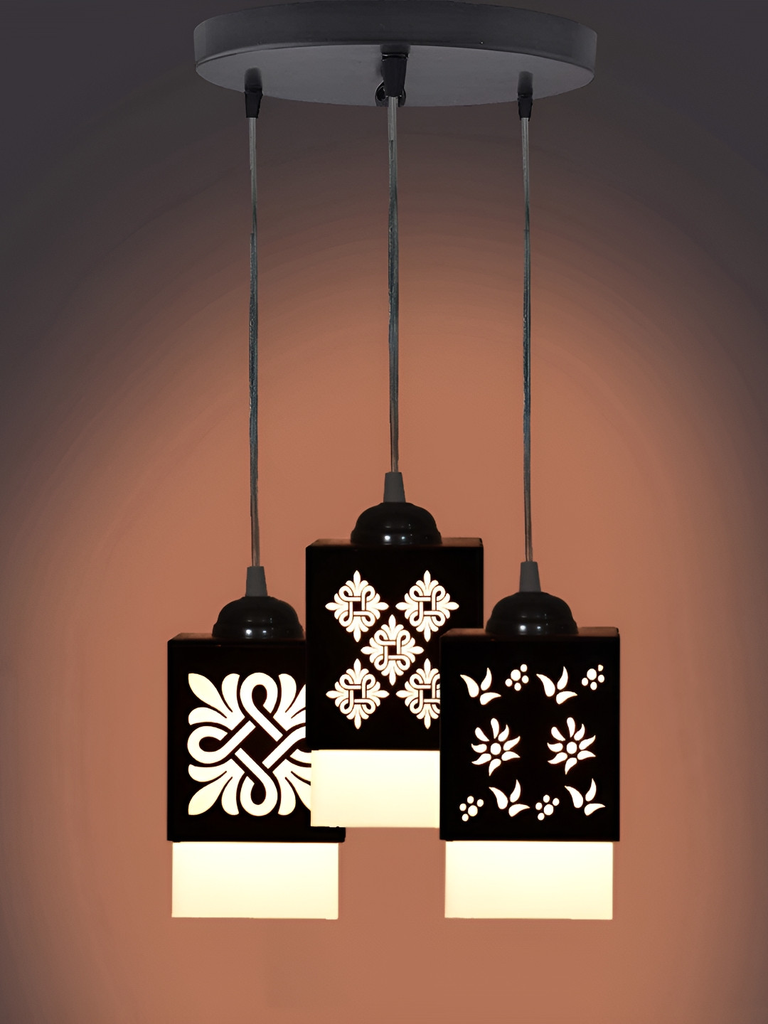 

Gojeeva Black & White Textured Wooden Square Shaped Contemporary Ceiling Lamp