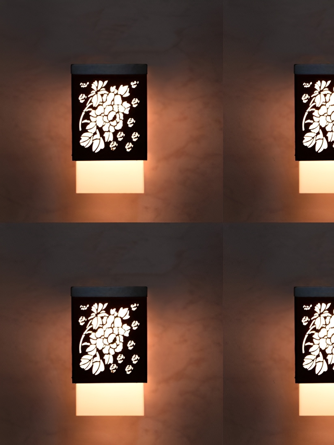 

Gojeeva Black & White 4 Pieces Textured Wooden Square Shaped Wall Lamps