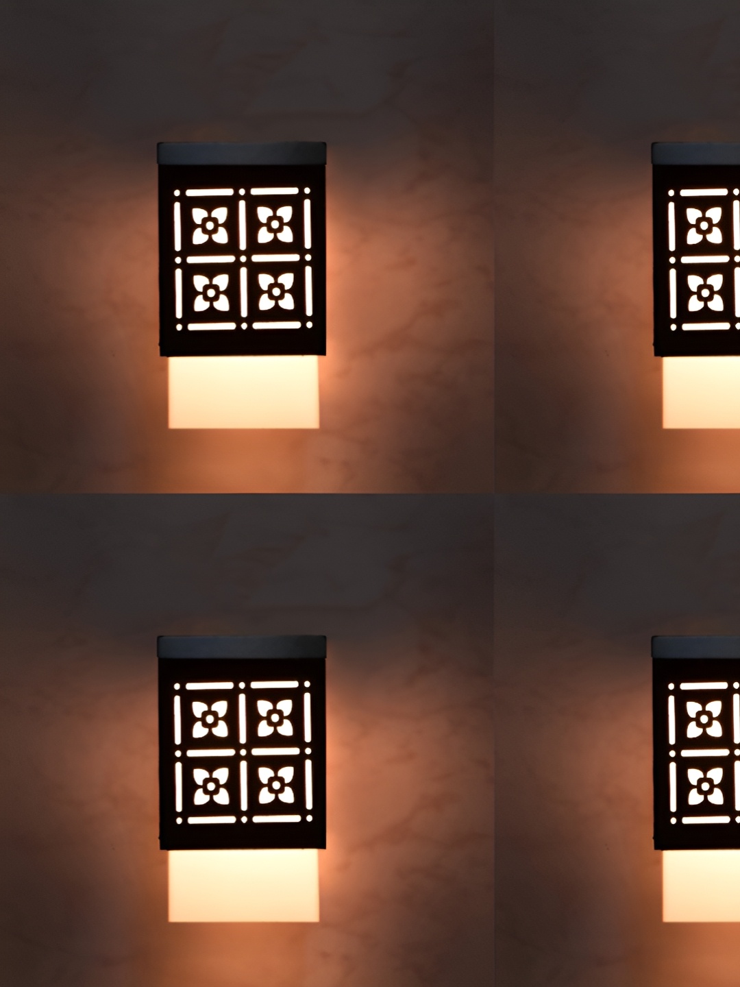 

Gojeeva Black & White 4 Pieces Textured Wooden Rectangle Shaped Wall Lamps