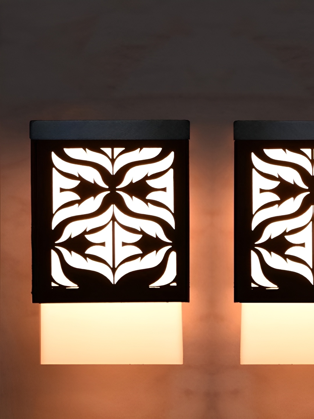 

Gojeeva Black & White 2 Pieces Textured Wood Square Shaped Wall Lamps